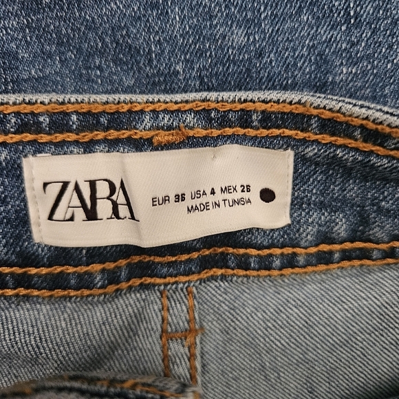 Zara Wide-Leg Flat Front Blue Raw Hem Stretchy Sz 4 US Jeans - Picture 11 of 11